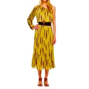 MICHAEL Michael Kors NEW One Shoulder Maxi Dress Feather Indie Boho green size L